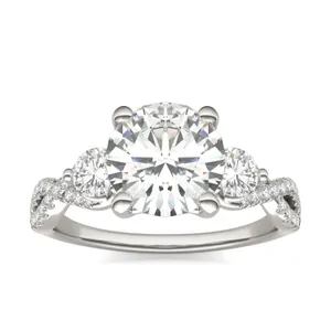 2.38 CTW DEW Round Twisted Accented Three-Stone Engagement Ring in 14K White Gold image, 