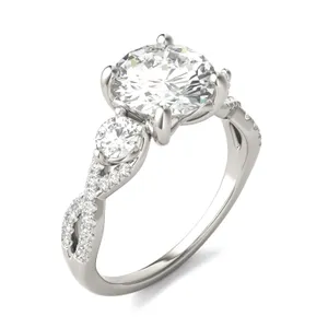 2.38 CTW DEW Round Twisted Accented Three-Stone Engagement Ring in 14K White Gold image, 