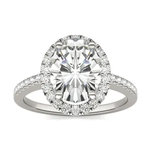 3.34 CTW DEW Oval Forever One Moissanite Halo Accented Engagement Ring in 14K White Gold image, 