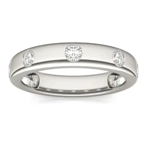 0.56 CTW DEW Round Moissanite Bezel Set Seven Stone Band in 14K White Gold image, 