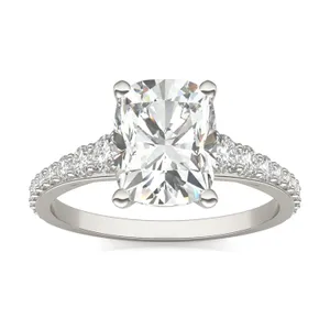 2.81 CTW DEW Elongated Cushion Forever One Moissanite Graduated Side-Stone Engagement Ring in 14K White Gold image, 