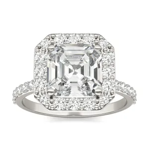 2.99 CTW DEW Asscher Forever One Moissanite Halo Engagement Ring in 14K White Gold image, 