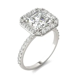 2.99 CTW DEW Asscher Forever One Moissanite Halo Engagement Ring in 14K White Gold image, 