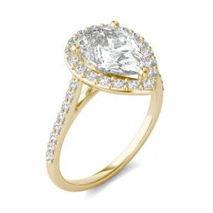 2.74 CTW DEW Pear Forever One Moissanite Halo Engagement Ring in 14K Yellow Gold image, 