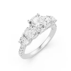 Round Graduated Side Stone Engagement Ring Moissanite Engagement Ring image, 