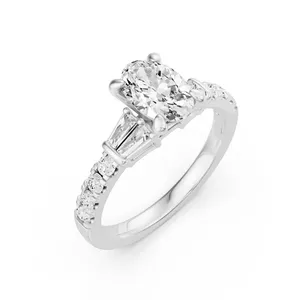 Oval Side Stone Engagement Ring Moissanite Engagement Ring image, 