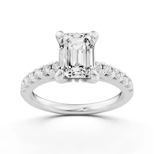 Emerald Hidden Halo Accent Engagement Ring image, 