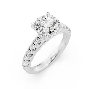Round Hidden Halo Accent Engagement Ring Moissanite Engagement Ring image, 