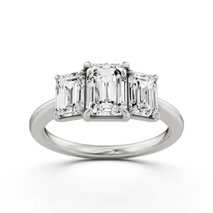 Emerald Three Stone Engagement Ring image, 