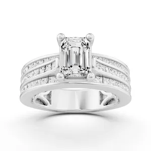 Double Band Emerald Engagement Ring with Princess Side Stone image, 