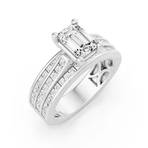 Double Band Emerald Engagement Ring with Princess Side Stone image, 