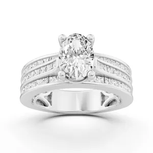 Double Band Oval Engagement Ring with Princess Side Stone image, 