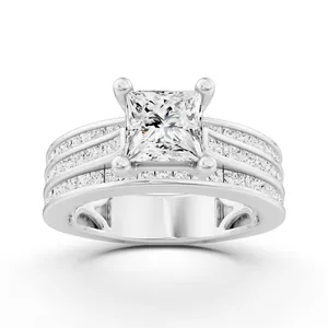Double Band Princess Engagement Ring with Princess Side Stone image, 