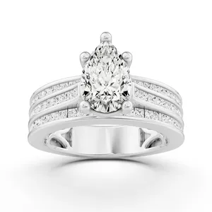 Double Band Pear Engagement Ring with Princess Side Stone image, 