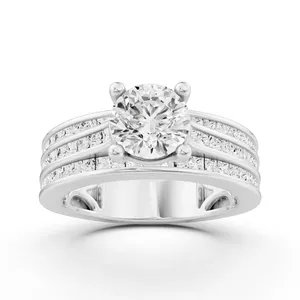 Double Band Round Engagement Ring with Princess Side Stone image, 