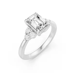 Emerald Side Stone Engagement Ring image, 