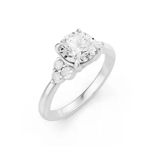 Round Side Stone Engagement Ring Moissanite Engagement Ring image, 