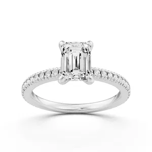 Pave Set Emerald Side Stone Engagement Ring image, 