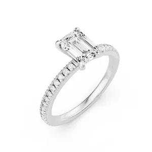 Pave Set Emerald Side Stone Engagement Ring image, 