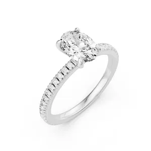 Pave Set Oval Side Stone Engagement Ring image, 