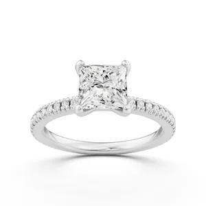 Pave Set Princess Side Stone Engagement Ring image, 
