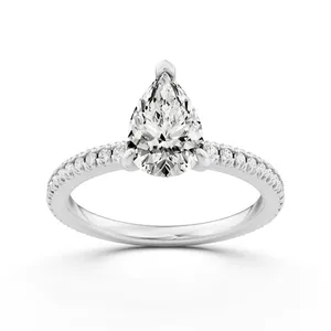 Pave Set Pear Side Stone Engagement Ring image, 
