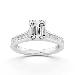 Emerald Side Stone Engagement Ring image, 