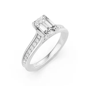 Emerald Side Stone Engagement Ring image, 