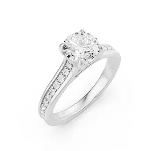 Round Side Stone Engagement Ring Moissanite Engagement Ring image, 