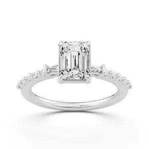 Baguette Sides Emerald Side Stone Engagement Ring image, 