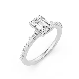 Baguette Sides Emerald Side Stone Engagement Ring image, 