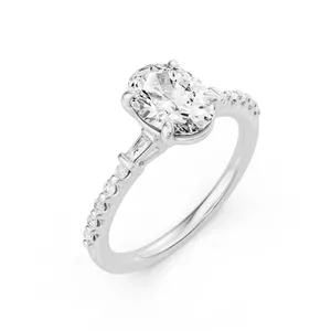 Baguette Sides Oval Side Stone Engagement Ring image, 