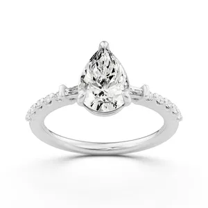 Baguette Sides Pear Side Stone Engagement Ring image, 