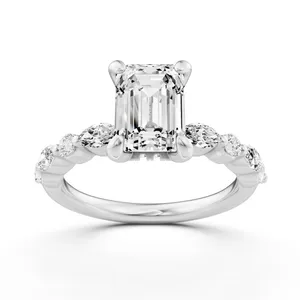 Emerald Hidden Halo Accent Engagement Ring image, 