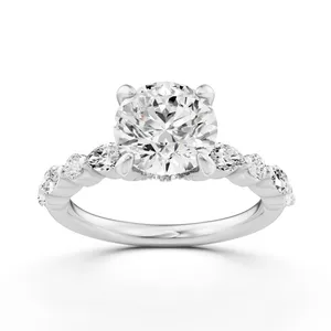 Round Hidden Halo Accent Engagement Ring image, 