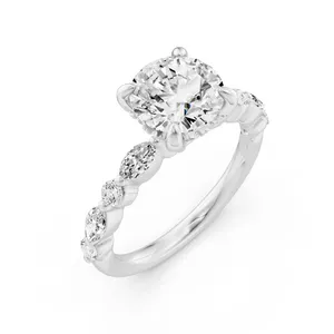 Round Hidden Halo Accent Engagement Ring Moissanite Engagement Ring image, 