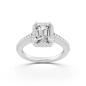 Pave Emerald Halo Engagement Ring image, 