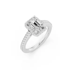 Pave Emerald Halo Engagement Ring image, 