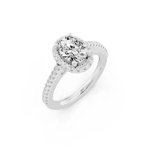 Pave Oval Halo Engagement Ring image, 
