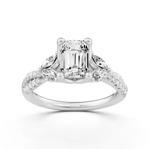 Emerald Side Stone Engagement Ring image, 