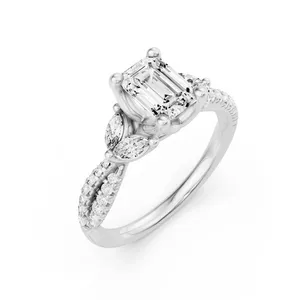 Emerald Side Stone Engagement Ring image, 