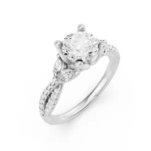 Round Side Stone Engagement Ring image, 