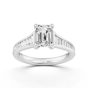 Baguette Side Stone Emerald Engagement Ring image, 