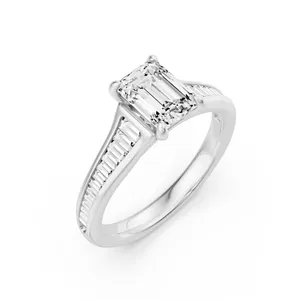 Baguette Side Stone Emerald Engagement Ring image, 