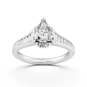 Baguette Side Stone Pear Engagement Ring image, 