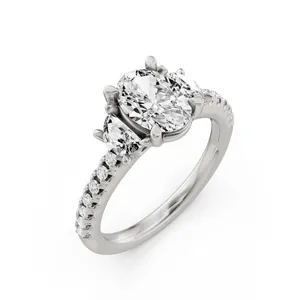 Oval Three Stone Engagement Ring With Half Moon Sides image, 