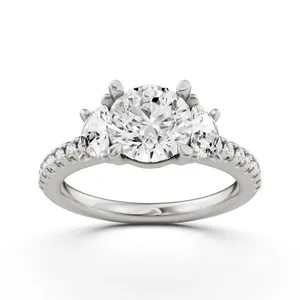 Round Three Stone Engagement Ring With Half Moon Sides image, 
