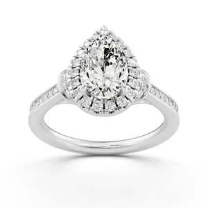French Pave Halo Pear Engagement Ring with Round Side Stone image, 