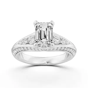 Emerald Engagement Ring with Round Side Stone image, 