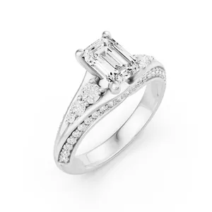 Emerald Engagement Ring with Round Side Stone image, 